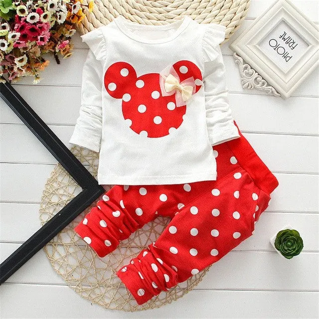 Monkids 2017 New Kids Clothes Girl Baby Long Rabbit Sleeve Cotton Minnie Casual Suits Baby Clothing Retail Children Suits