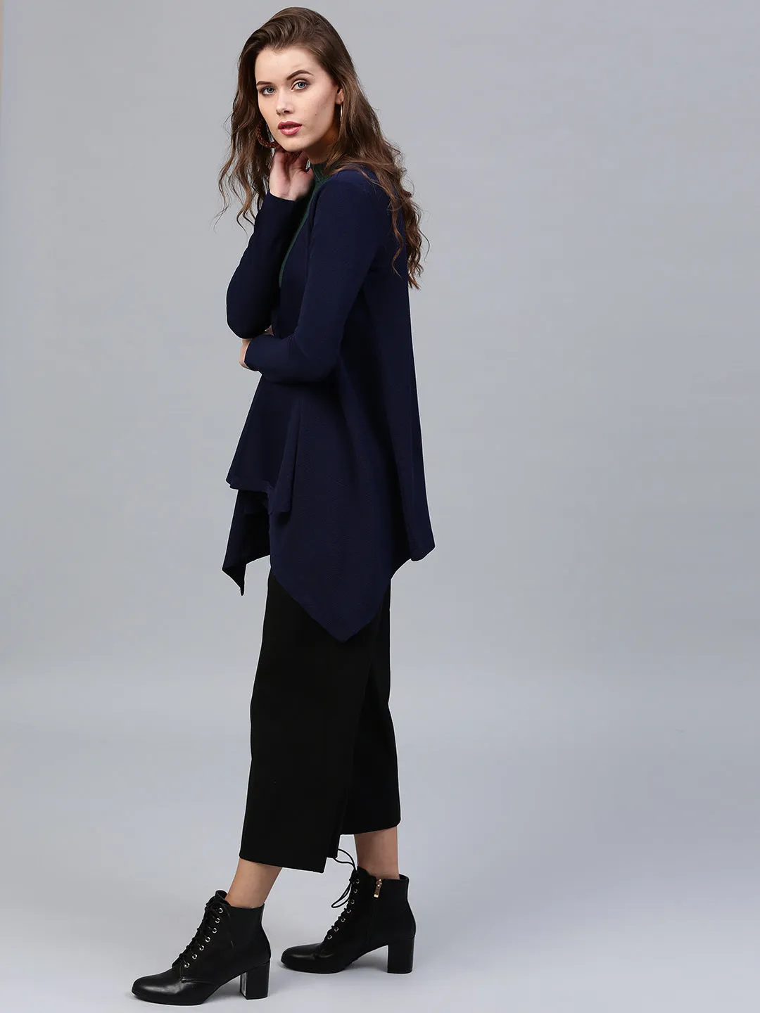 Navy Shawl Collar Shrug