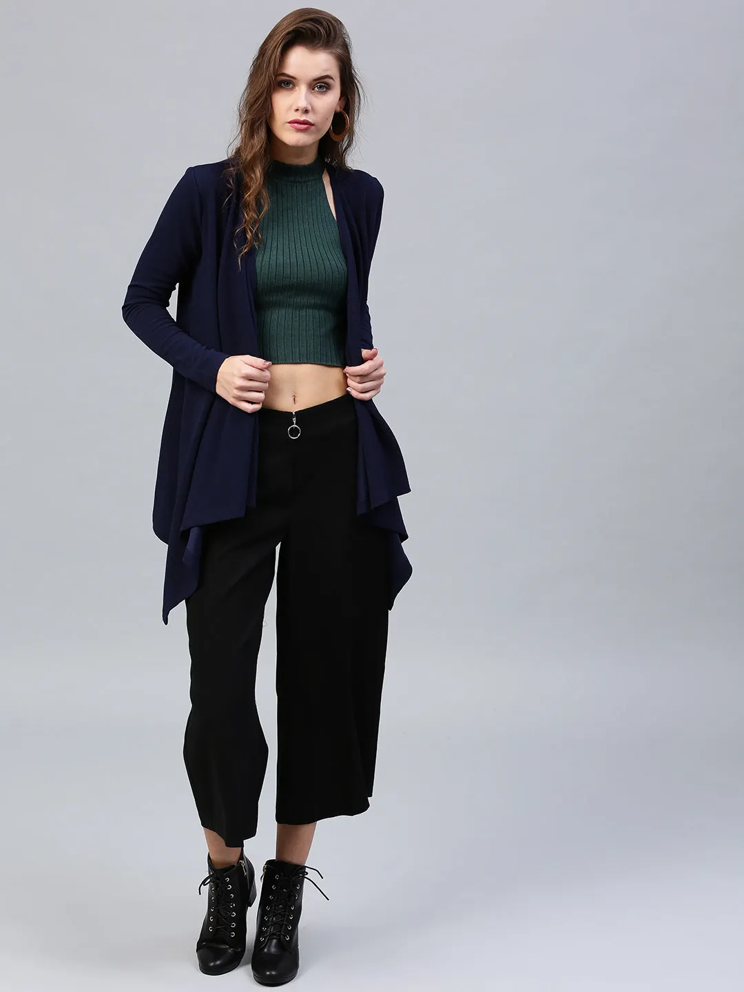 Navy Shawl Collar Shrug