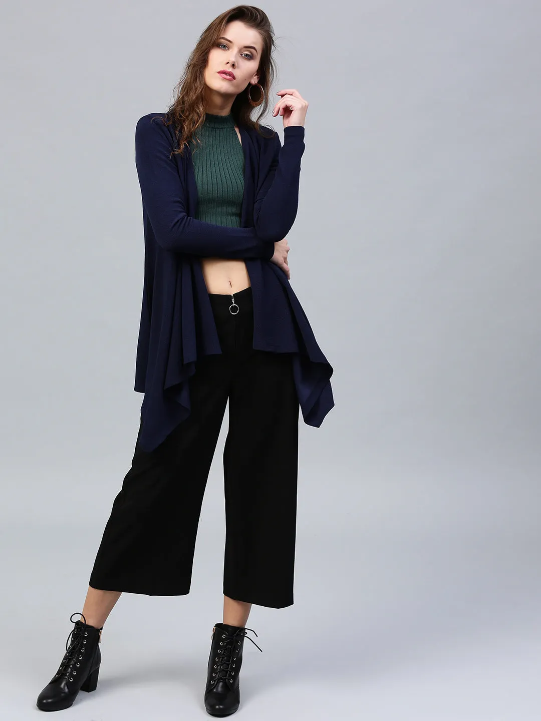 Navy Shawl Collar Shrug