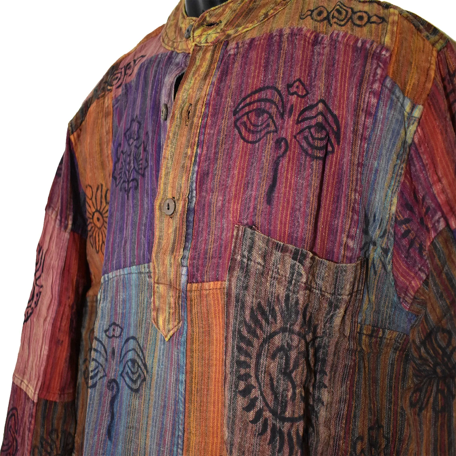 Nepalese Patchwork Long Sleeve Kurta Shirt