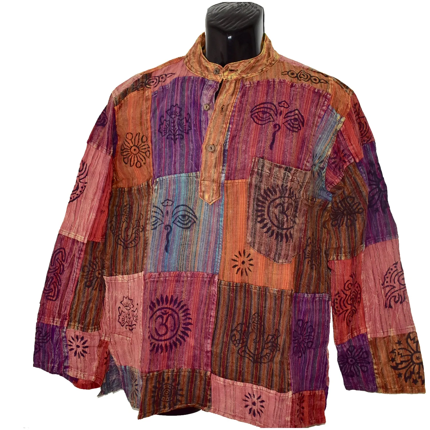 Nepalese Patchwork Long Sleeve Kurta Shirt