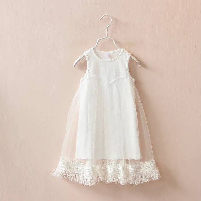 new 2017 fashion style summer Girls baby tassel dress children mesh dresses for girl children clothing