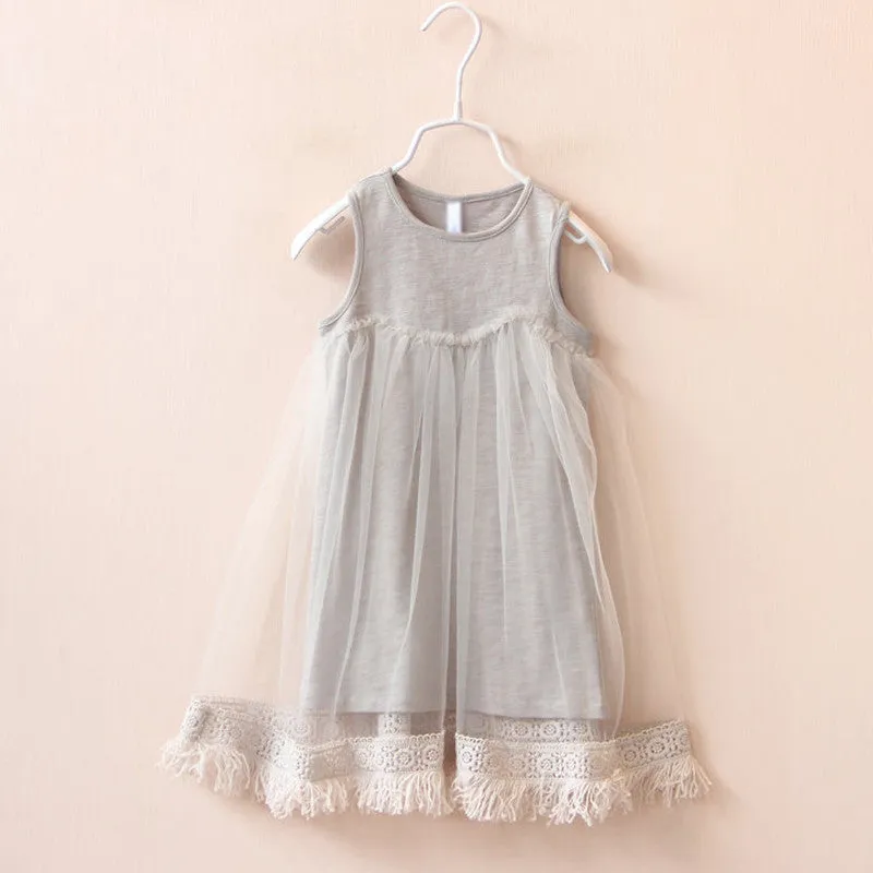 new 2017 fashion style summer Girls baby tassel dress children mesh dresses for girl children clothing