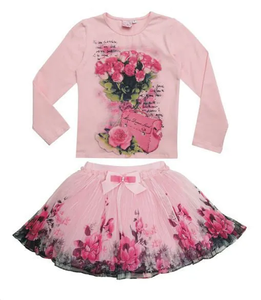 New Fashion 2017 domeiland Outfits Sets For Cute Kids Girl Print Floral Long Sleeve Shirts Tops Tutu Skirts Sets Bow Clothes