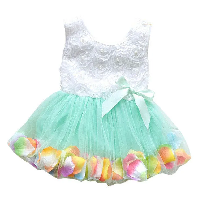 New Summer Girls Sweet Bow Gown Dress Baby Aestheticism Fairy Tale Petals Colorful Dress Chiffon Princess Newborn Baby Dresses