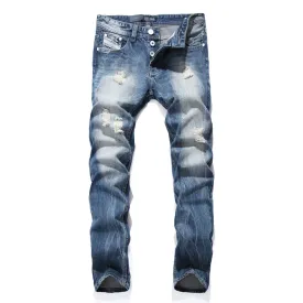 Night Club White Button Jeans Men Denim Blue Ripped Jeans Trousers 29-40 High Quality Cotton Hip Hop Men`s Brand Dsel Jeans 963