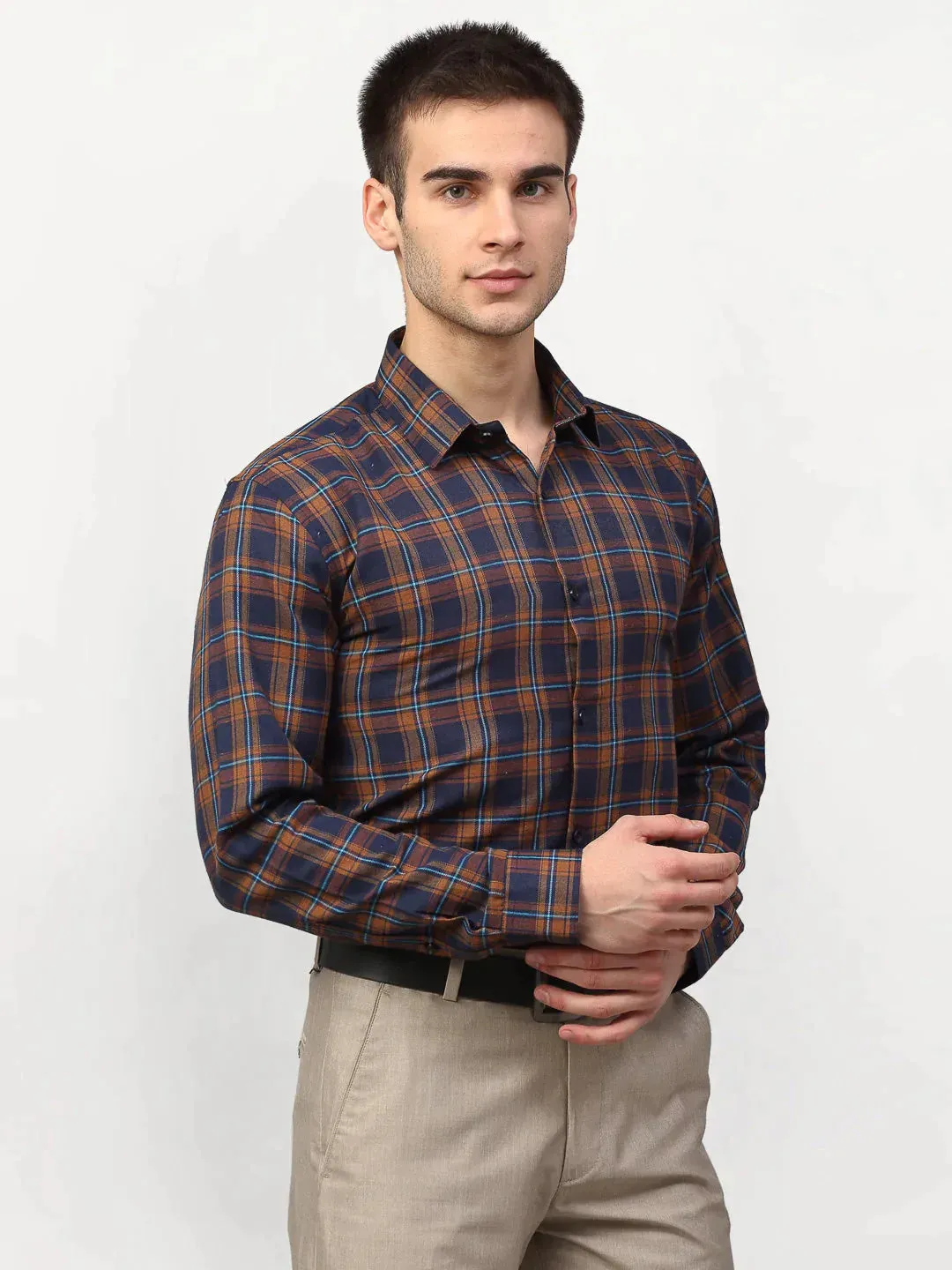 Orange Men'S Checked Formal Shirts