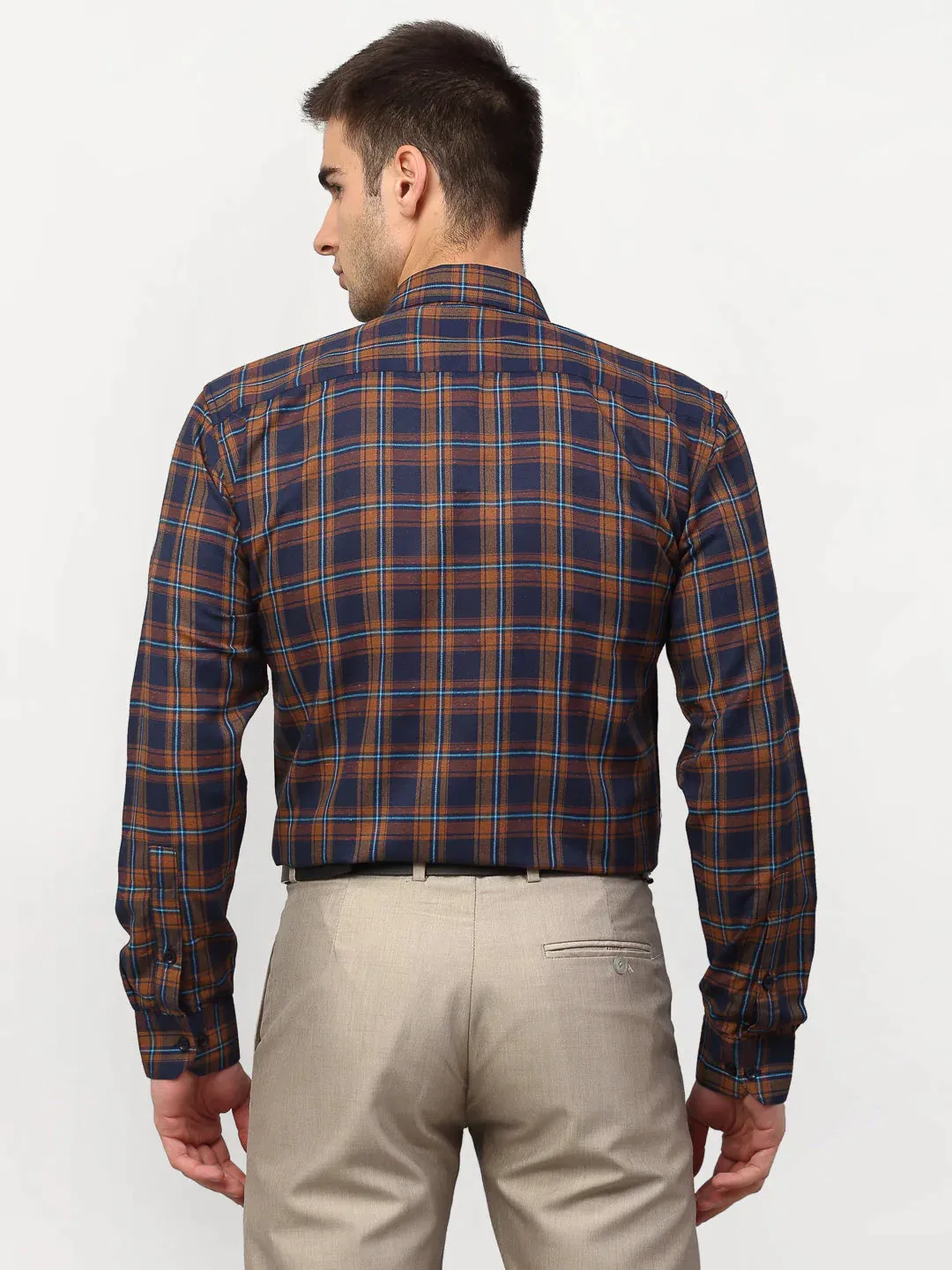 Orange Men'S Checked Formal Shirts