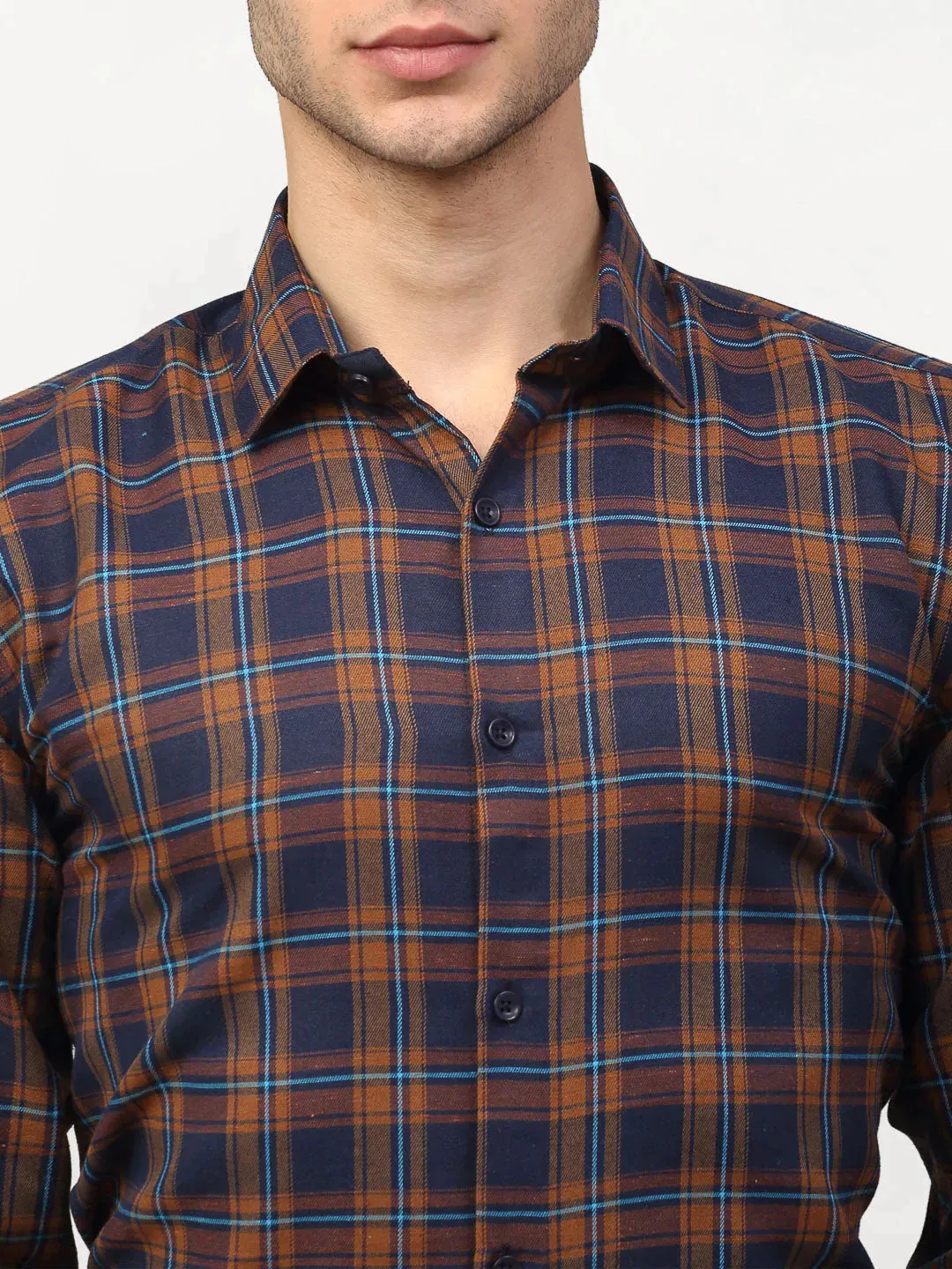 Orange Men'S Checked Formal Shirts