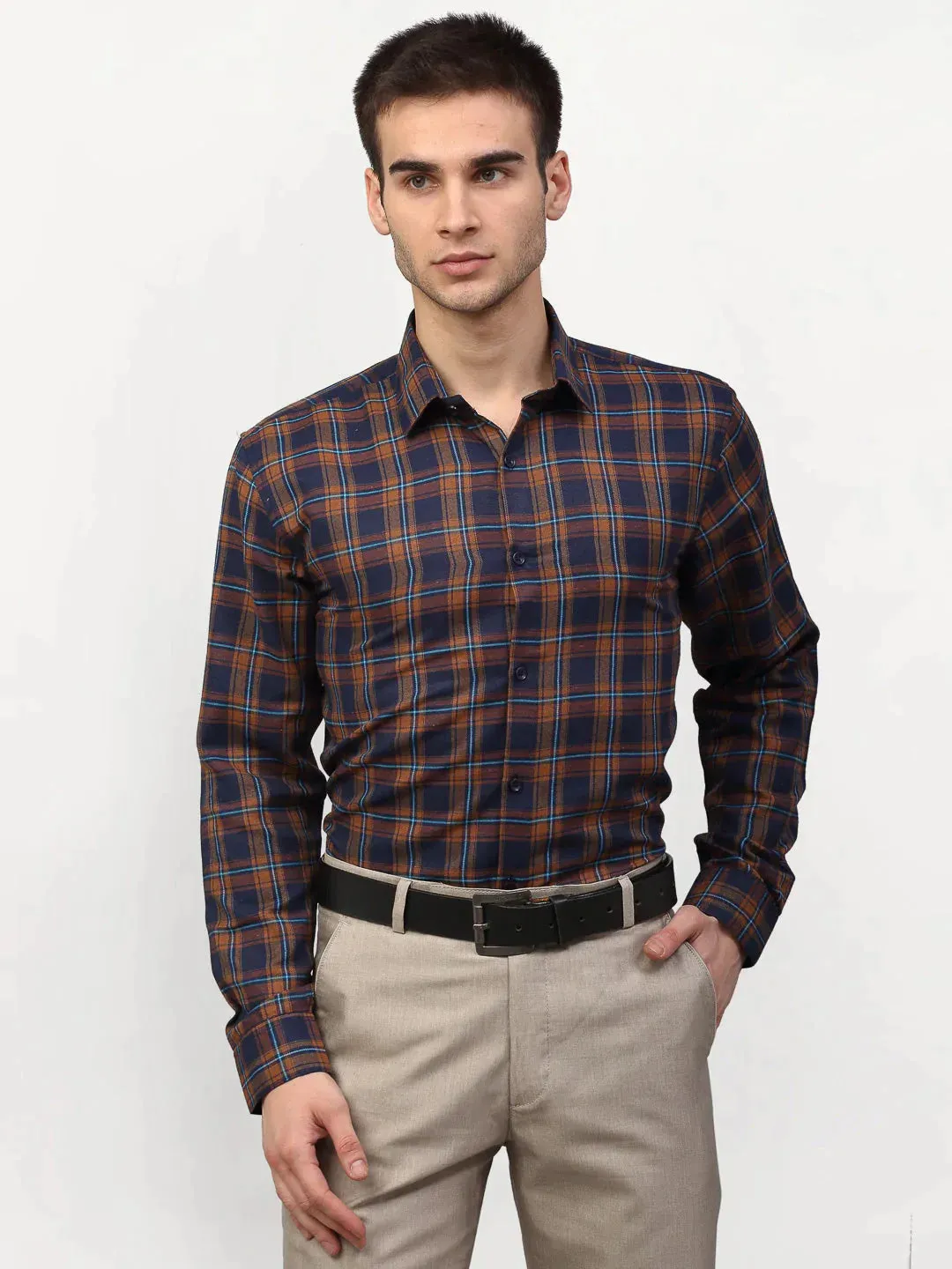 Orange Men'S Checked Formal Shirts