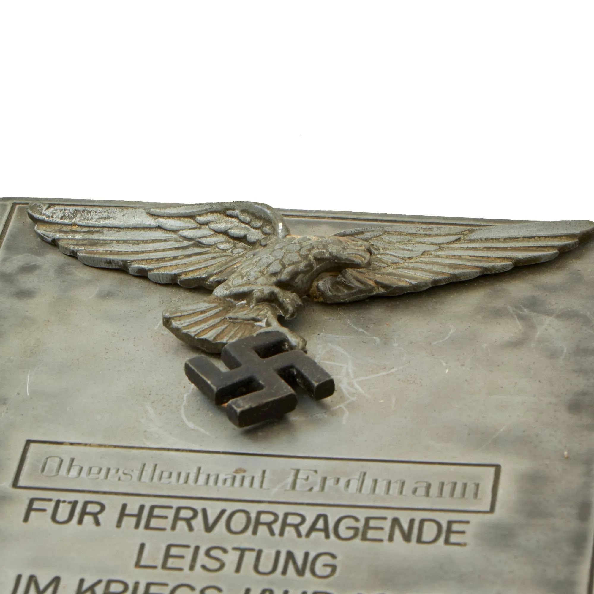 Original German WWII Luftwaffe Named Outstanding Performance Presentation Plaque from Luftgau XI - dated 1942