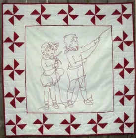 Pinwheel Pals Redwork Quilt