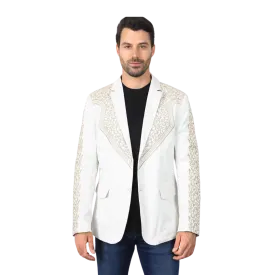 Platini Men's Embroidery Fashion Beige Blazer