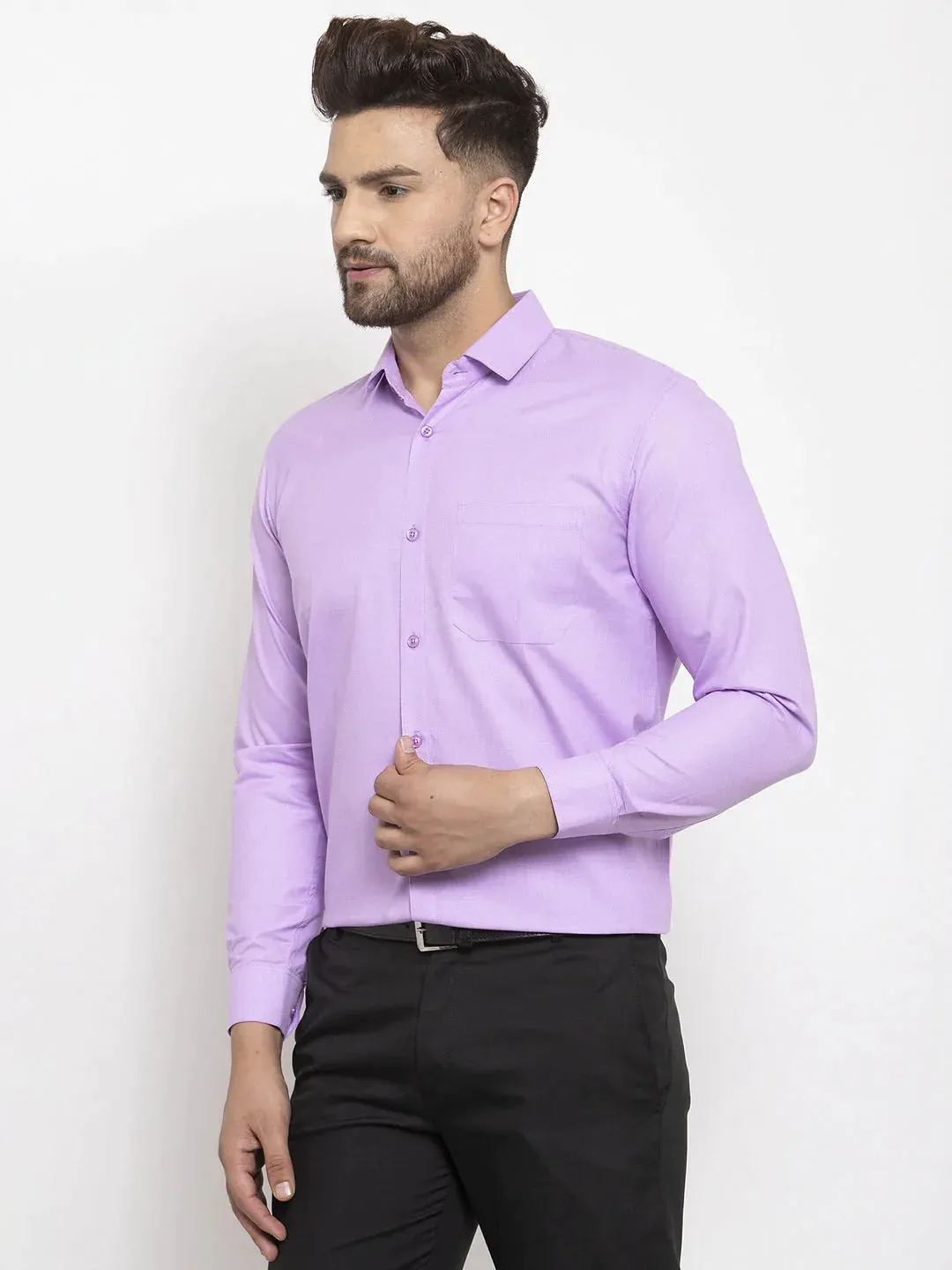 Purple Men'S Cotton Geometric Formal Shirts