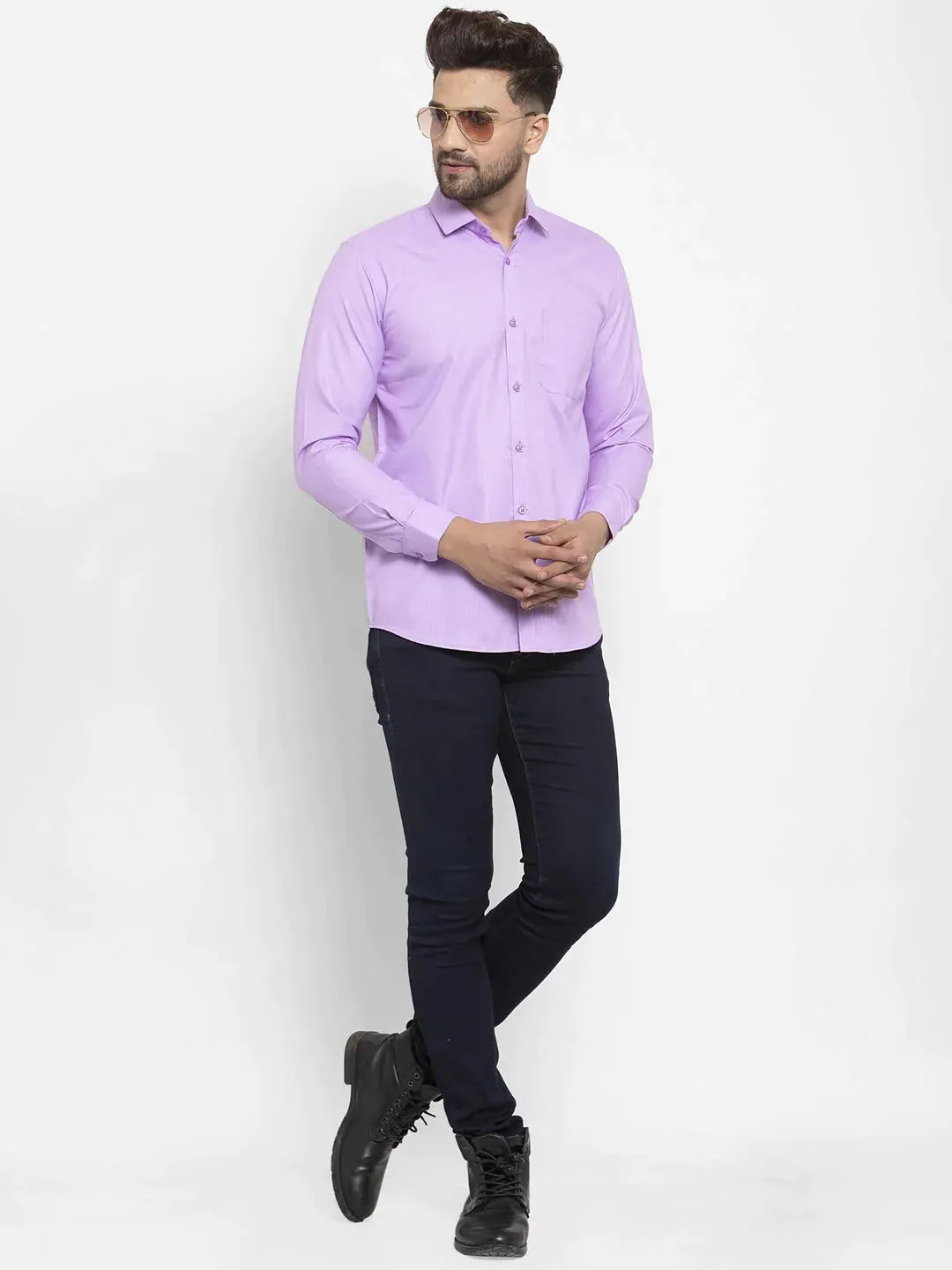 Purple Men'S Cotton Geometric Formal Shirts