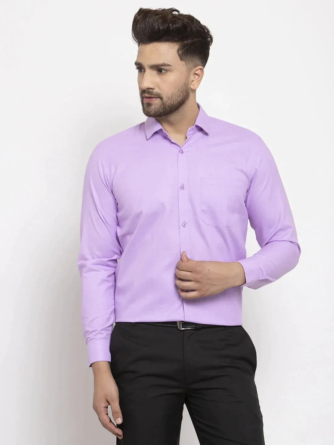 Purple Men'S Cotton Geometric Formal Shirts