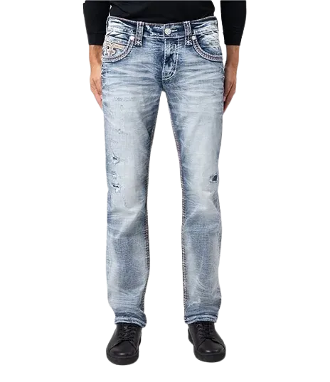 Rock Revival Men's Titus Straight-Fit "RR" Embroidered-Pocket Jeans