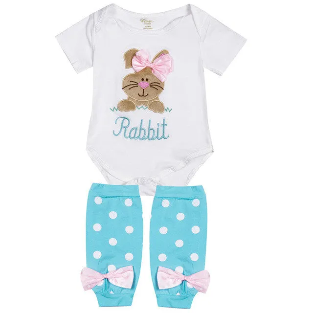 Ropa Bebes Baby Tops Rompers Rabbit Embroidered Baby Girls Boutique Outfits 2pcs Girl Romper Leg Warmer Clothes Outfit Set