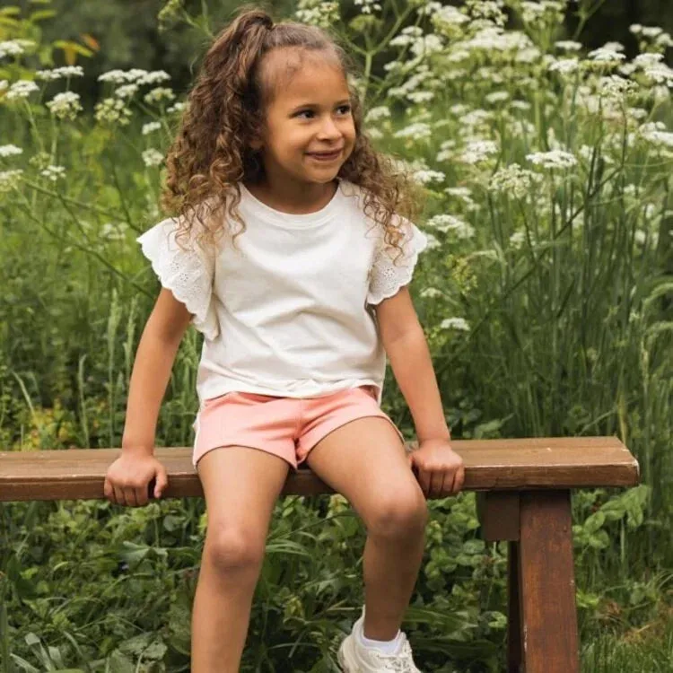 Ruffle Tee - Off White Embroidery