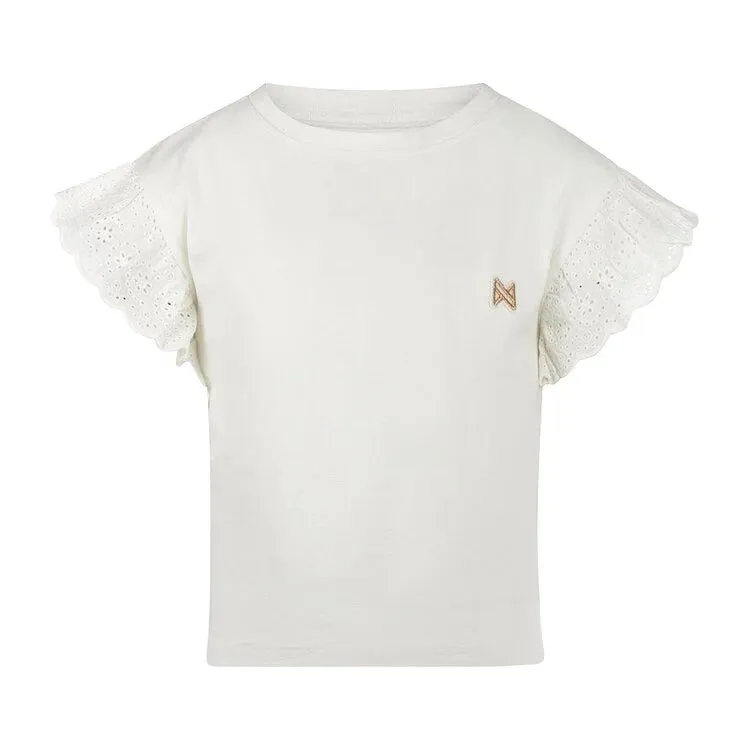 Ruffle Tee - Off White Embroidery