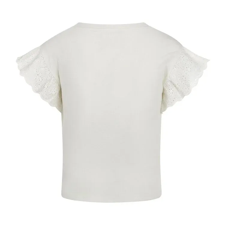 Ruffle Tee - Off White Embroidery