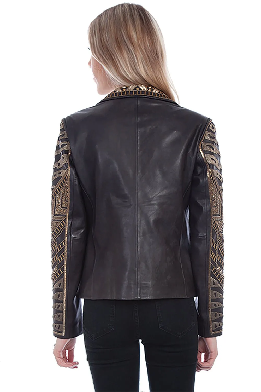 Scully Womens Black Lamb Leather Beaded Blazer Jacket S