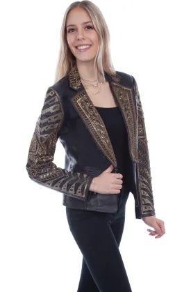 Scully Womens Black Lamb Leather Beaded Blazer Jacket S