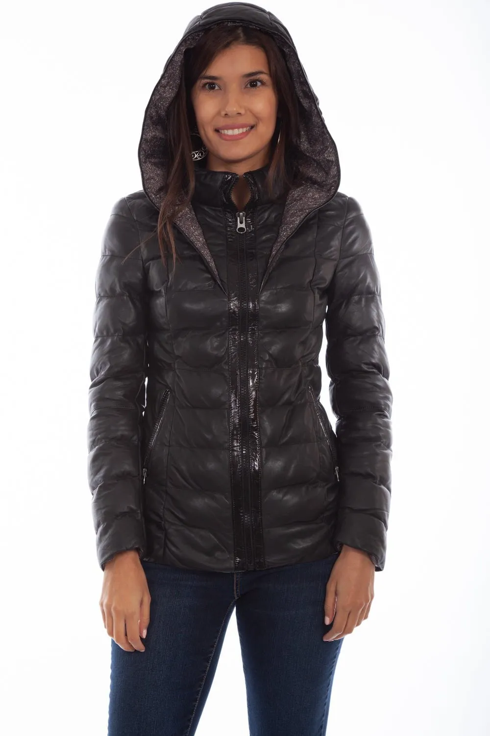 Scully Womens Black Leather Ribbed Jacket