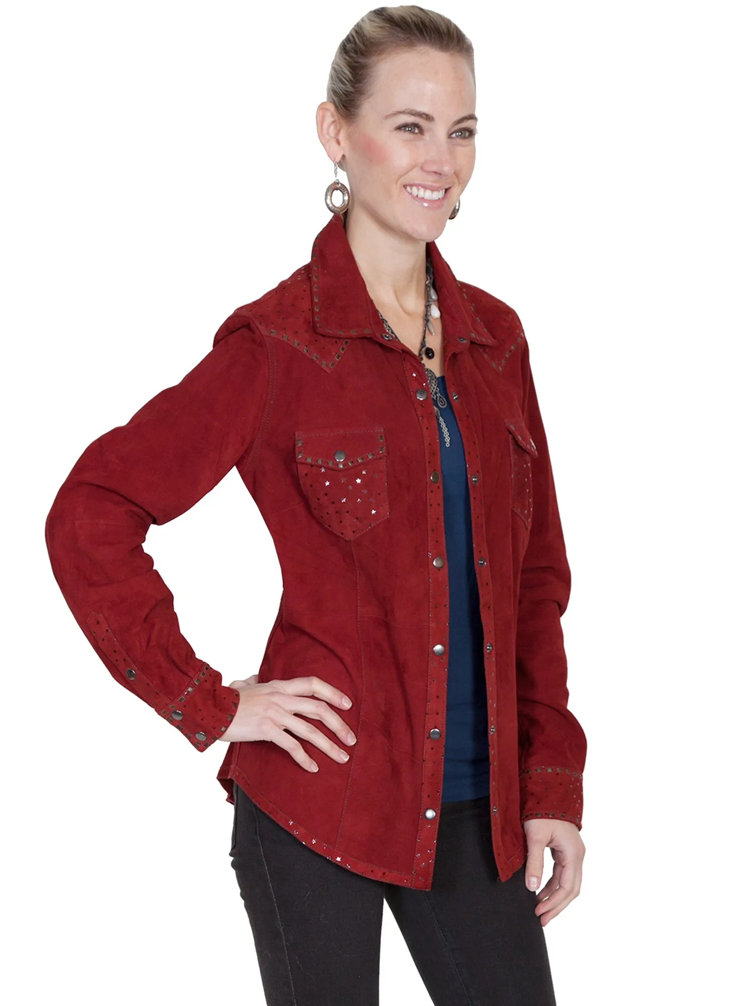 Scully Womens Cranberry Leather Shiny Stars Jacket