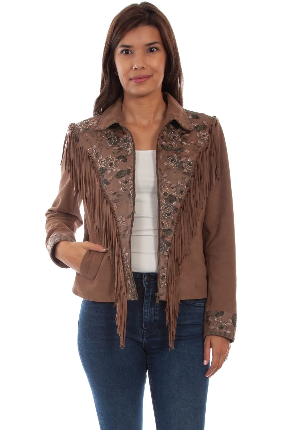 Scully Womens Sand Leather Beaded Yoke Jacket