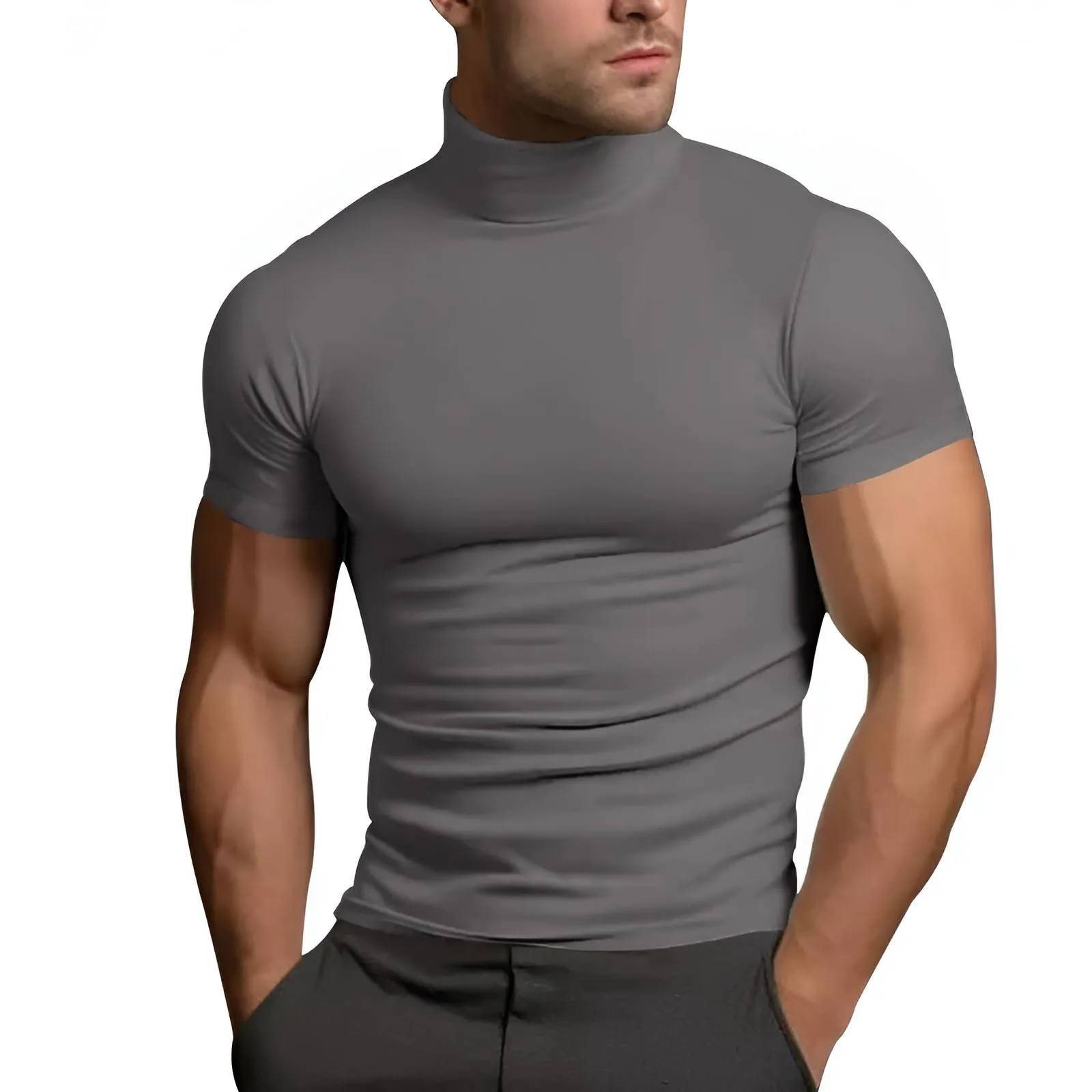 Short Sleeve Turtleneck Men's Tight T-Shirt