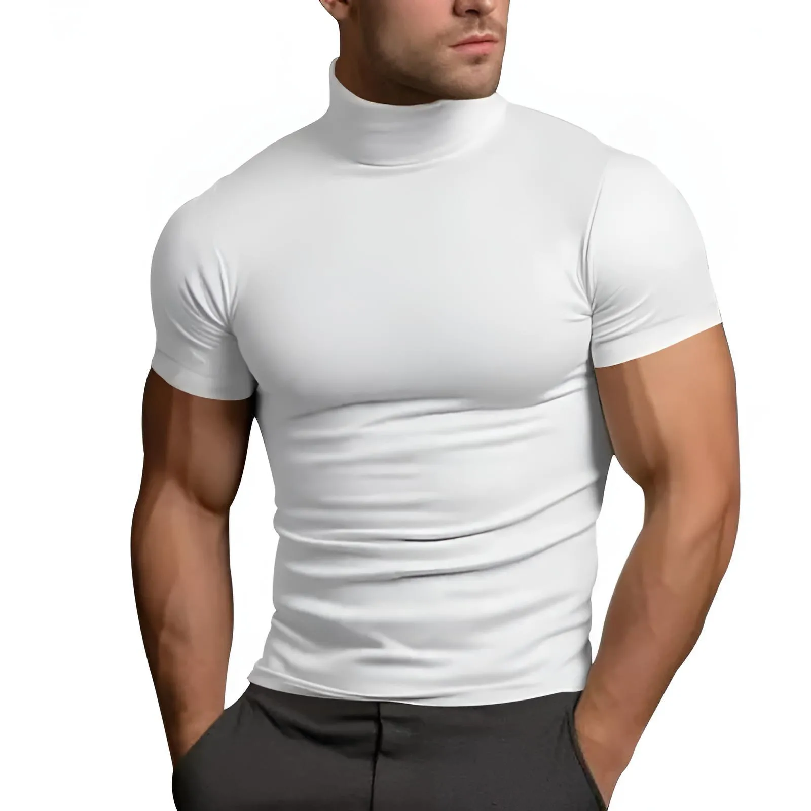 Short Sleeve Turtleneck Men's Tight T-Shirt