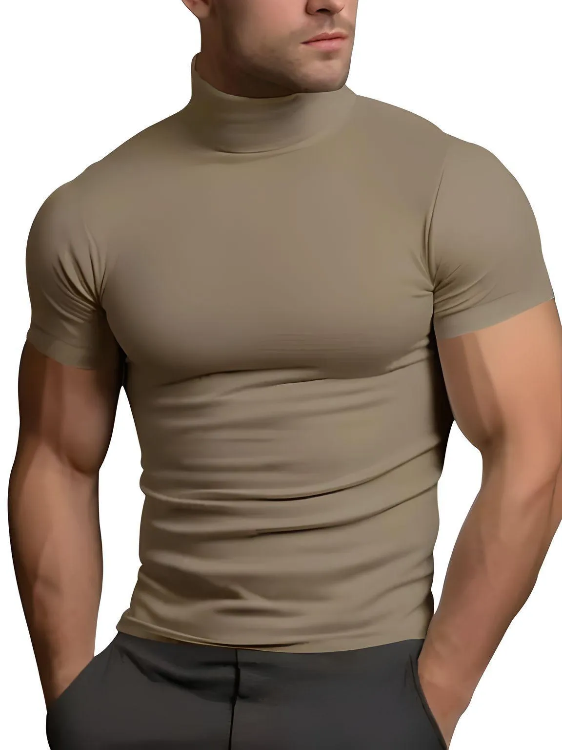 Short Sleeve Turtleneck Men's Tight T-Shirt