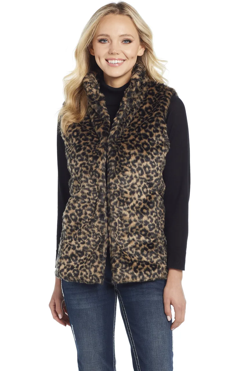 Sidra Faux Women´s Shearling Leopard Tan Vest