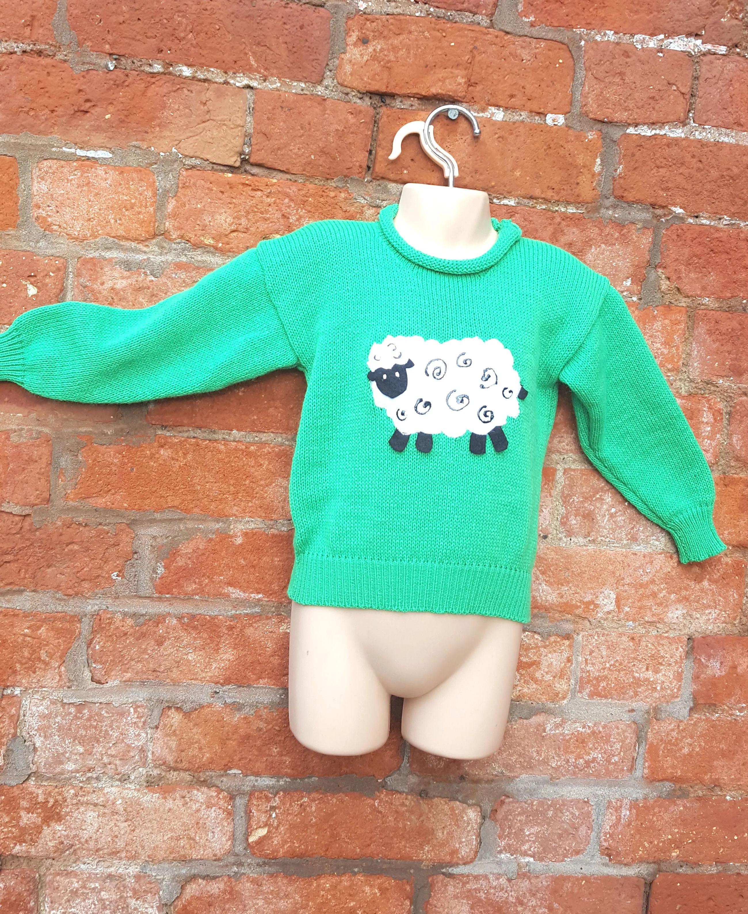 Size 26" age 4-5 "Baa" jumper Unisex felt appliqued sheep sweater (woolly jumper)