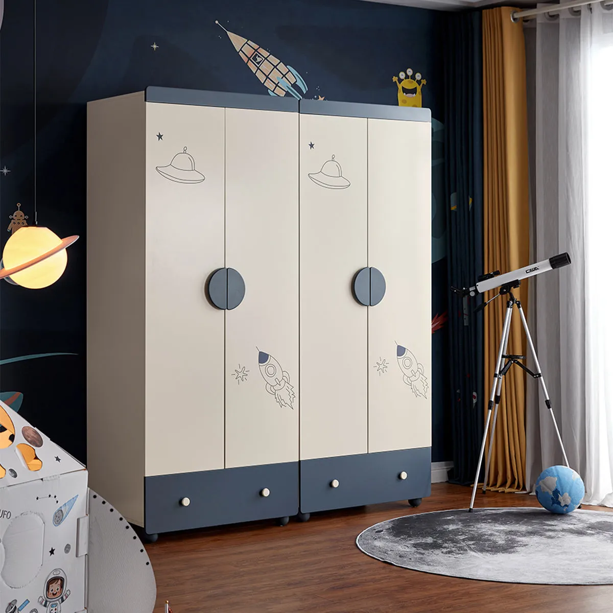 Space Boy Navy and White Wardrobe Rack