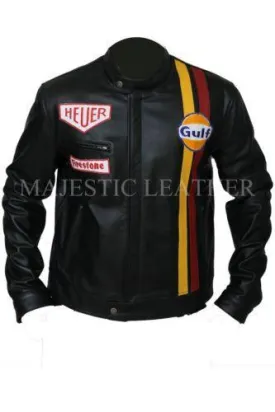 Steve McQueen Le Mans Driver Grandprix Gulf Black Leather Jacket