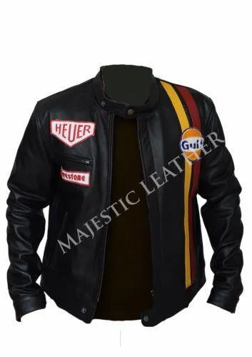 Steve McQueen Le Mans Driver Grandprix Gulf Black Leather Jacket