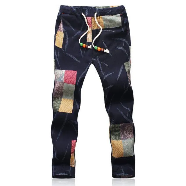 Summer Designer Linen Pants Men Printing Casual Jogger Pants Boys