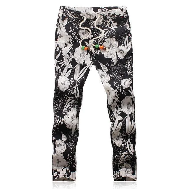 Summer Designer Linen Pants Men Printing Casual Jogger Pants Boys