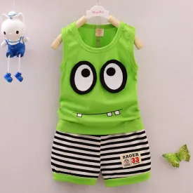 Summer Kids Clothes Set Cotton Cartoon Style Baby Boy Girls Vest  Stripe Shorts 2pcs Clothing Set Children Sport Suit Hot