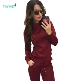 TAOVK design 2016 new fashion Russia style Women Wine red & Apricot-colored , 2-piece Sweatshirt Long Pant Leisure clothes