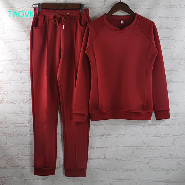 TAOVK design 2016 new fashion Russia style Women Wine red & Apricot-colored , 2-piece Sweatshirt Long Pant Leisure clothes