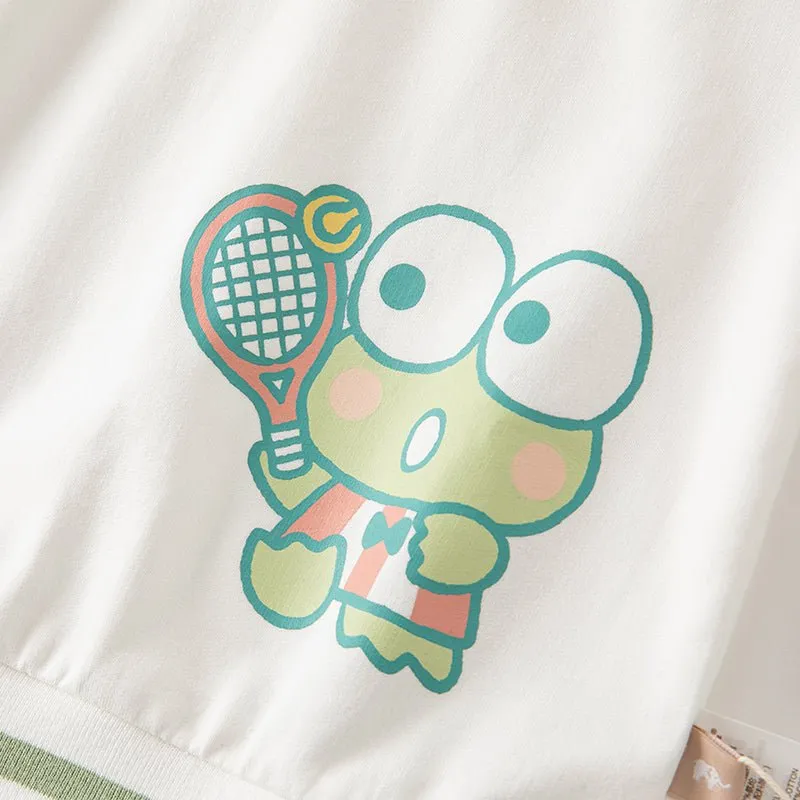 Tennis Froggy Contrast Color Boy Two-piece Green Sweater & Pants Set