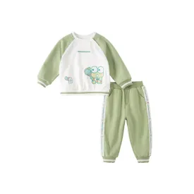 Tennis Froggy Contrast Color Boy Two-piece Green Sweater & Pants Set