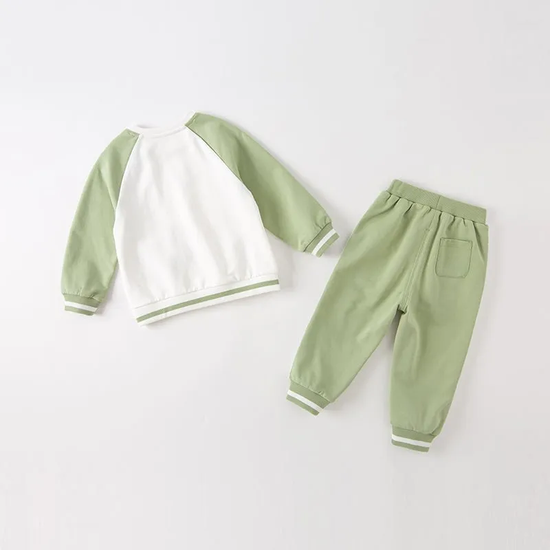 Tennis Froggy Contrast Color Boy Two-piece Green Sweater & Pants Set