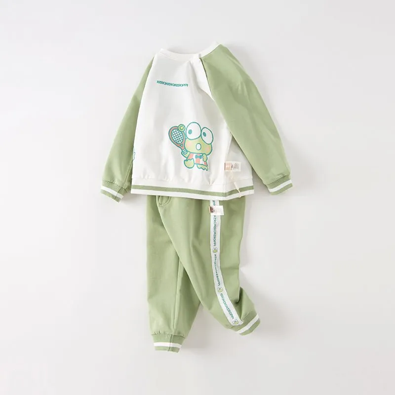 Tennis Froggy Contrast Color Boy Two-piece Green Sweater & Pants Set