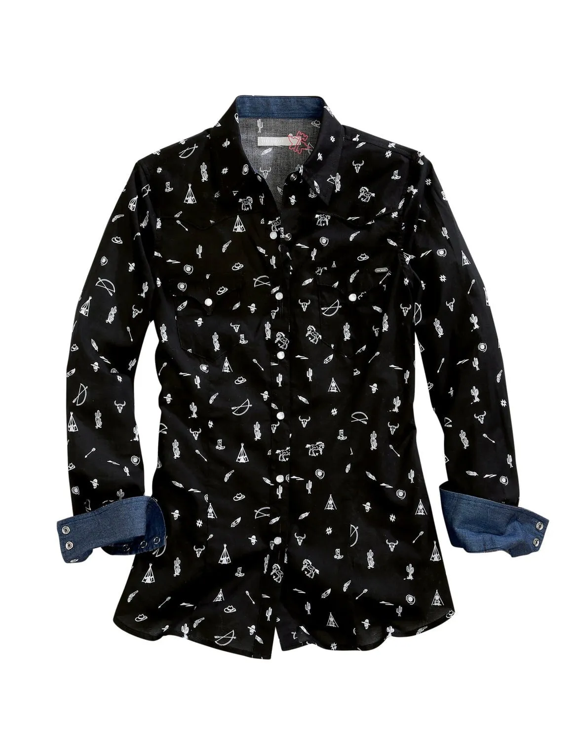 Tin Haul Womens Black 100% Cotton Western Ditsy L/S Shirt