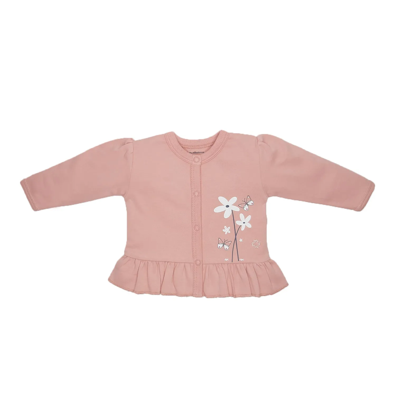 Top Full Sleeves Girls Peach/Aqua - 2Pc Set